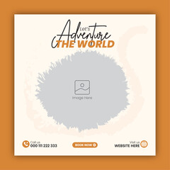 Travel social media post design or square travel flyer design template