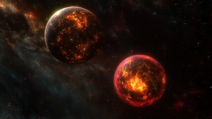 Fiery celestial bodies colliding in cosmic space