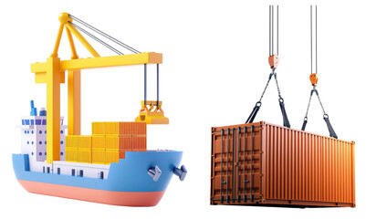 Cargo ship loads container with crane