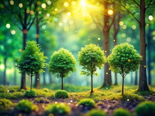 Enchanting Group of Trees in a Small Forest with Bokeh Effect for a Dreamy Nature Background