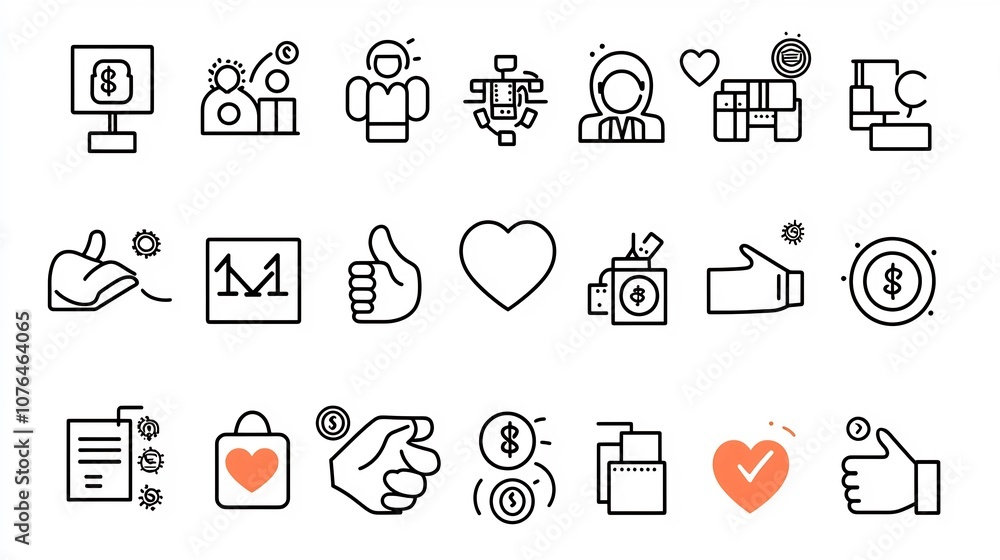 Poster collection of icons representing the concepts of charity philanthropy and community support includes