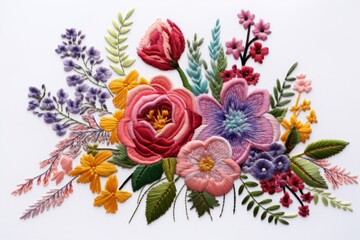 Bouquet in embroidery style pattern flower plant.