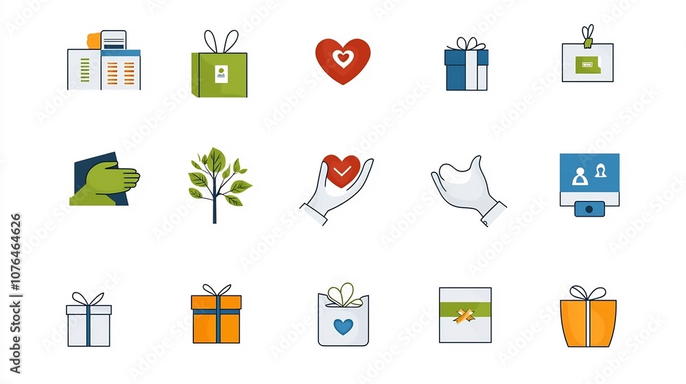 Poster charitable giving symbols in clean style icons representing acts of kindness generosity and communit