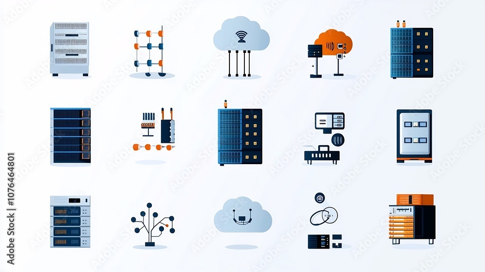 Leinwandbilder Comprehensive Set of Icons Representing Hosting and Cloud Computing Elements including Servers Cloud Storage and Data Networks Perfect for Digital Technology Themes and Branding