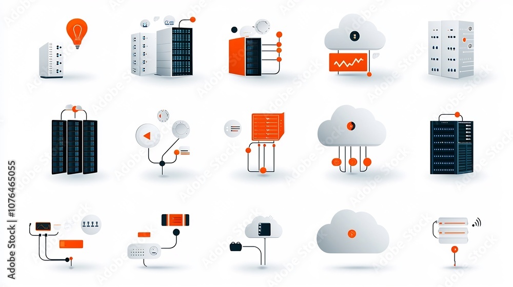 Aufkleber Comprehensive cloud network and hosting icon set in various icons related to cloud servers database management and digital connectivity for technology and IT infrastructure concepts