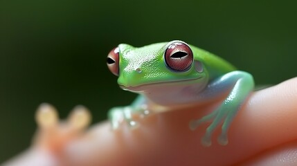 Close-up of a Red-eyed Tree Frog Perched on a Finger