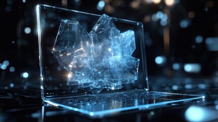 A Glowing Crystal-Shaped Object on a Transparent Laptop Screen