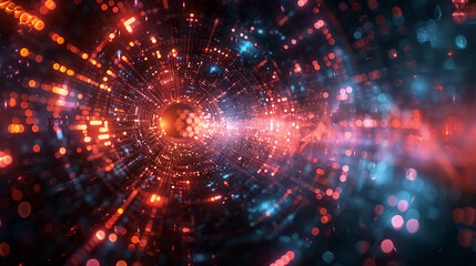 Obraz premium Abstract Futuristic Tunnel of Light and Energy Particles