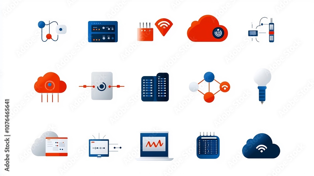 Aufkleber Comprehensive Icon Collection Showcasing the Symbols and Features of Cloud Computing and Hosting Services Including Connected Devices Database Clouds and Secure Connections