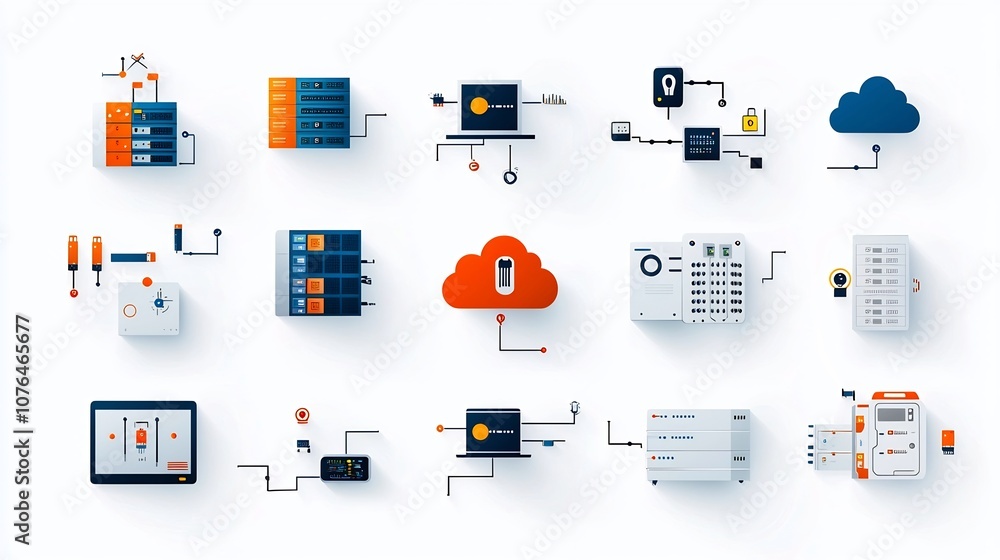 Aufkleber Comprehensive Icon Collection Showcasing a Wide Range of Cloud Computing and Hosting Services Including Connected Devices Database Clouds and Secure Network Connections