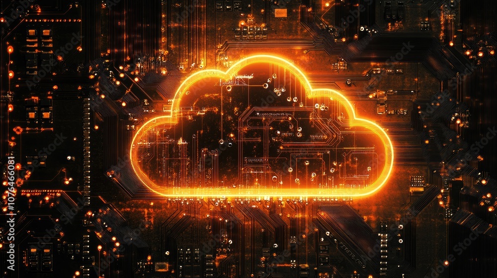 Poster futuristic cloud computing interface with circuit design