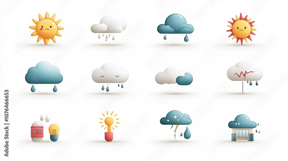 Poster vibrant weather condition icons in cheerful design collection of colorful symbols representing diffe