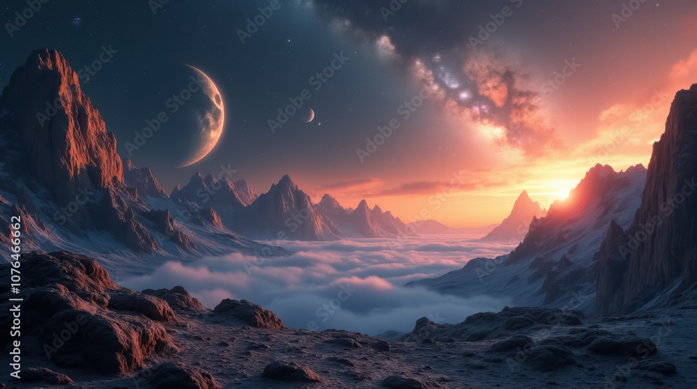 Wall mural unknown planet from outer space. space nebula. cosmic cluster of stars. outer space background