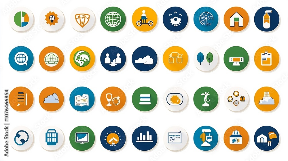 Aufkleber Pixel perfect icon collection with editable stroke illustrating various sectors of society such as tourism agriculture and public services in a clean modern and abstract design