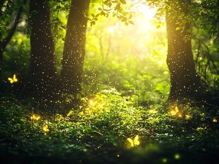 Revitalized Forest with Glowing Saplings and Flourishing Wildlife Symbolizing Ecosystem