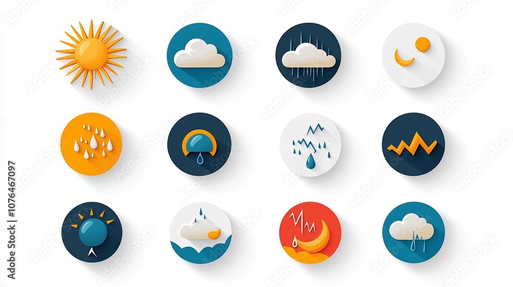 Aufkleber bright and colorful weather icon set featuring various natural elements such as sun moon raindrops c