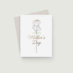 Elegant Mother's day card with minimalist rose design on cream background