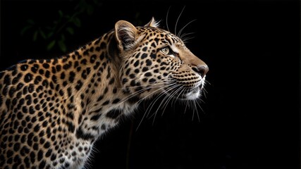Fototapeta premium leopard on black background, background with empty space for text
