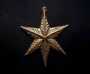 Obraz premium Sparkling Gold Glitter Star Ornament Isolated on Black Background for Festive Christmas and Holiday Decor