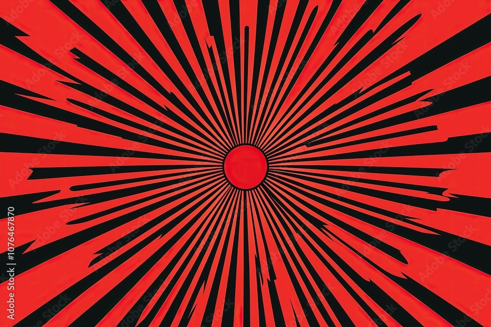 Poster bold red and black radial rays dynamic burst effect
