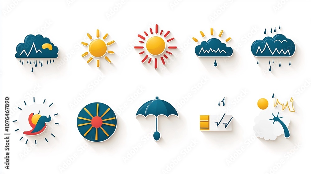 Leinwandbilder comprehensive set of bold and colorful weather icons including rain sun cloud and wind symbols desig