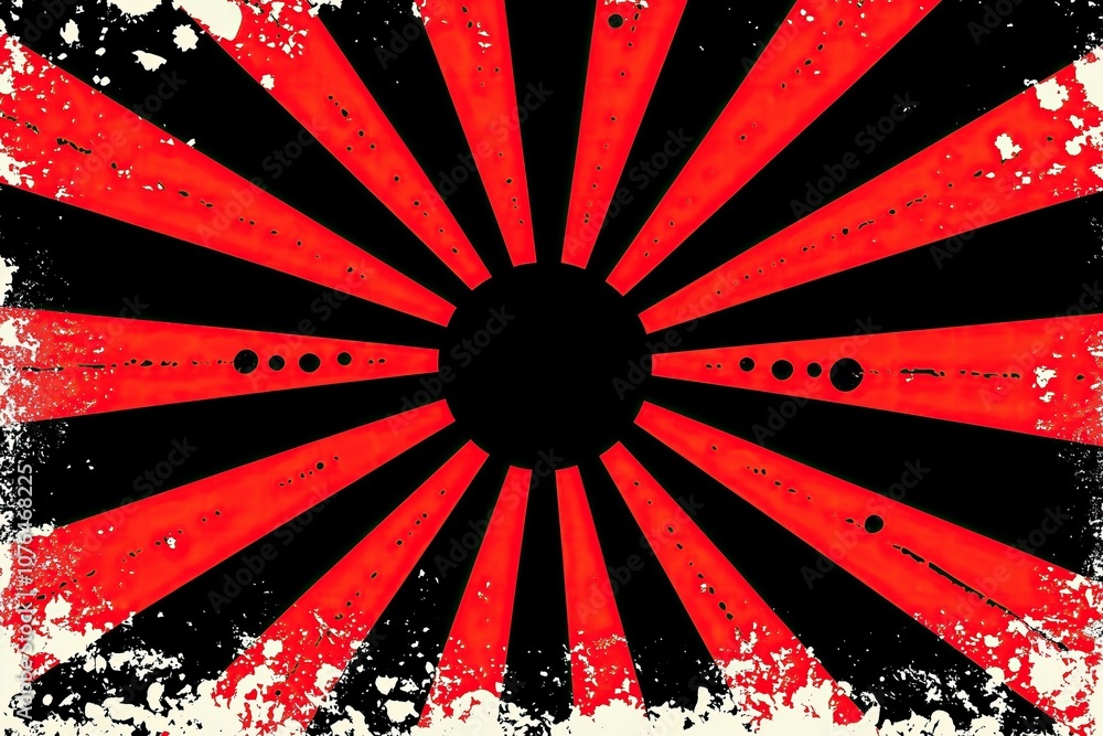 Poster abstract red and black rays radiating from central point bold graphic design