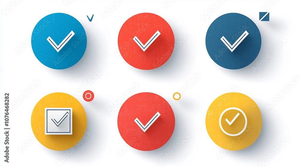 Poster Collection of modern colorful icons symbolizing the process of making choices decisions and selections  Featuring various graphic elements like checkboxes checkmarks arrows