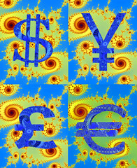 Abstract  illustration of  major currency symbols 