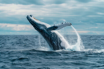 Fototapeta premium Fantastically beautiful majestic huge whale in ocean