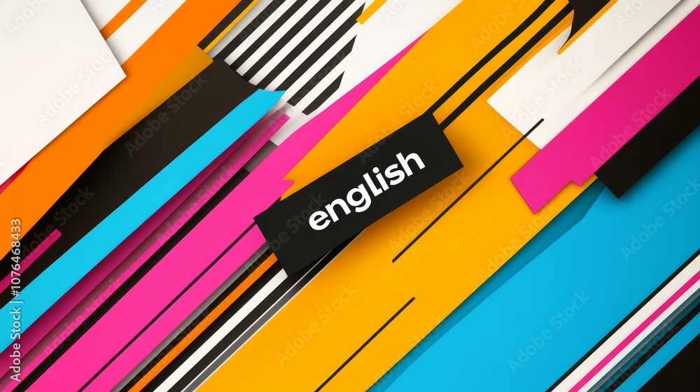 Poster vibrant english language abstract: a dynamic and colorful abstract design featuring the word 
