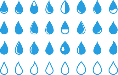 Vector blue water drop icon set. Flat droplet shapes collection