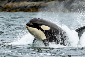 Obraz premium Fantastically beautiful majestic huge whale in deep ocean