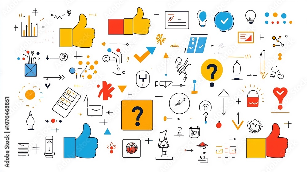 Poster Set of Vibrant Icons Representing Different Choices Decisions and Options for User Interface Design in Digital Applications and Web Platforms