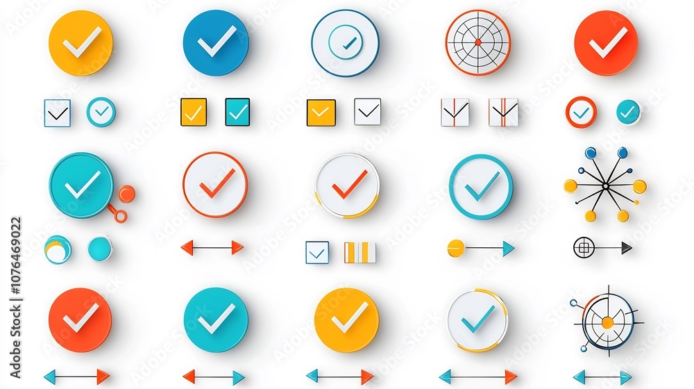 Poster a collection of vibrant icons depicting various selection and decision making symbols such as circle