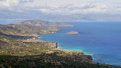 Sea coast view from the mountains on the island of Crete