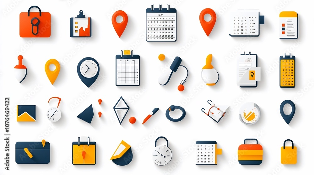 Leinwandbilder a set of colorful icons representing various location time and date related concepts such as map pin