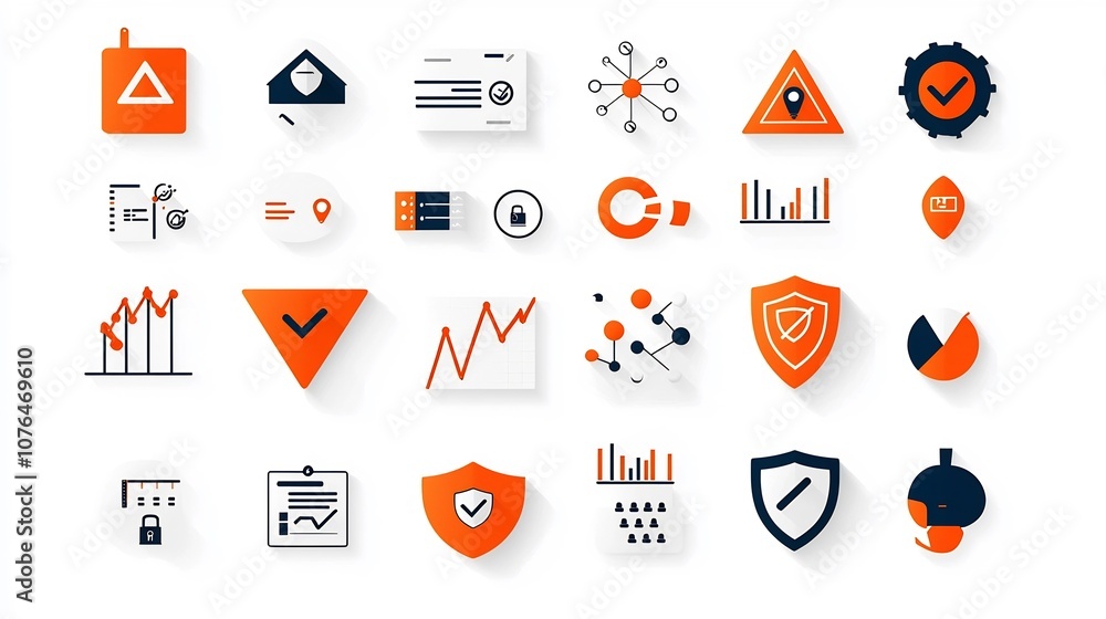 Poster comprehensive icon set for risk management visualization and analysis includes essential elements li
