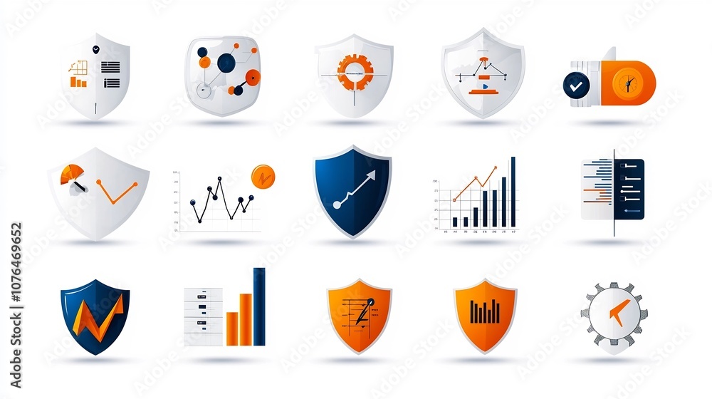 Poster This comprehensive set of pixel perfect 64x64 icons offers a versatile and editable solution for visualizing and analyzing risk management concepts such as shields graphs and warning signs