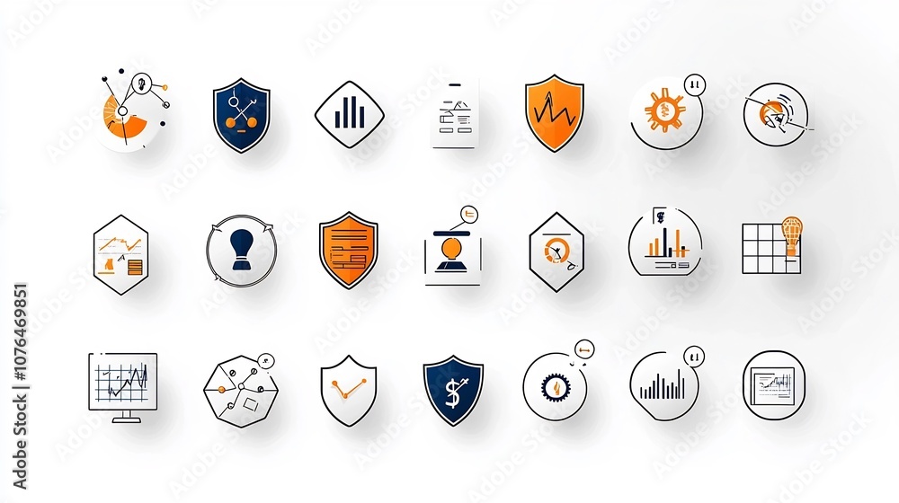 Aufkleber Pixel perfect line icon set with editable stroke showcasing symbols for risk management financial analytics and data visualization  Ideal for business security and analytics applications