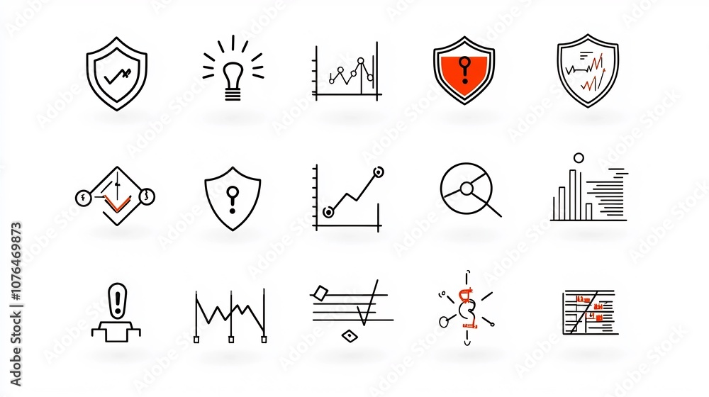 Aufkleber comprehensive pixel perfect risk management icon set with editable stroke featuring shields exclamat