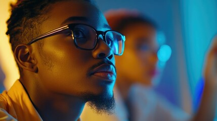 Focused Teenager in a Darkened Room