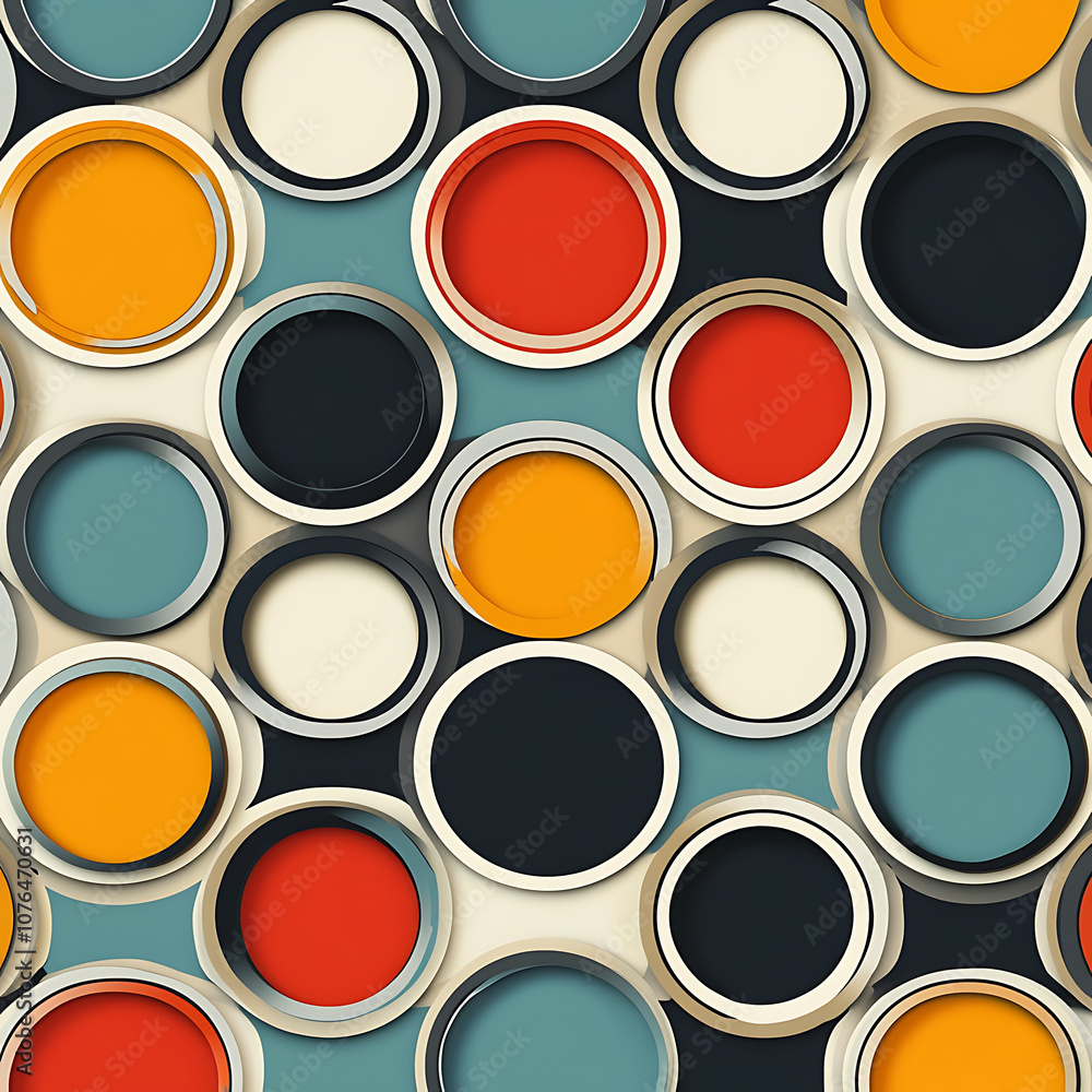 Poster colorful circular patterns create vibrant and modern design, featuring various shades like orange, r