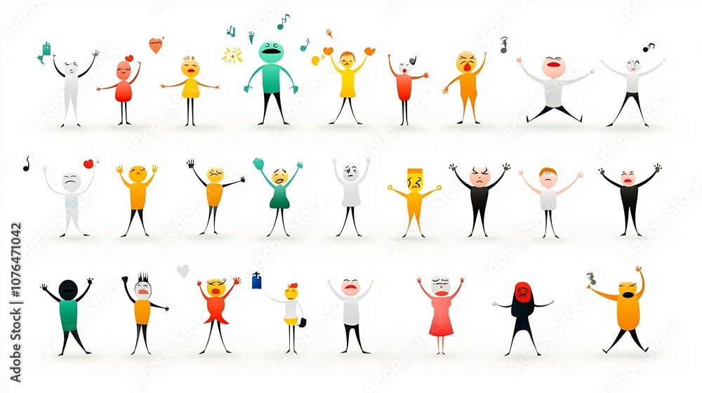 Aufkleber Versatile icon collection depicting a range of human figures expressing diverse emotions and interactions ideal for representing social connection concepts