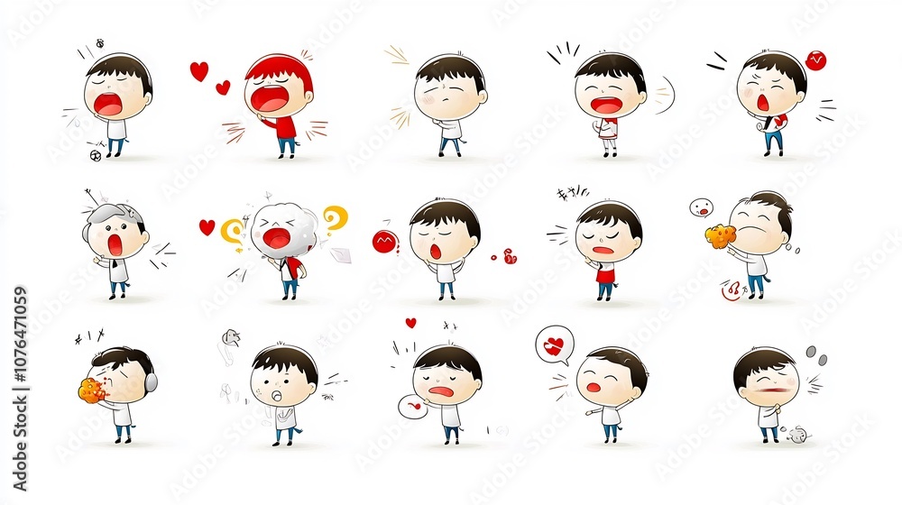 Fototapete collection of icons showcasing a variety of human figures capturing diverse emotions expressions and