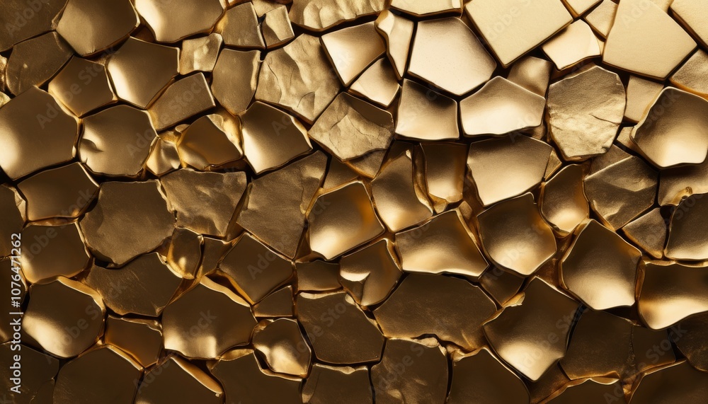 Poster glossy golden ceramic texture with a broken shards pattern in a radiant finish
