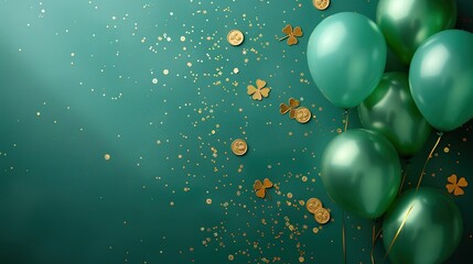 St. Patrick's Day card with Irish colored balloons on a green background.
