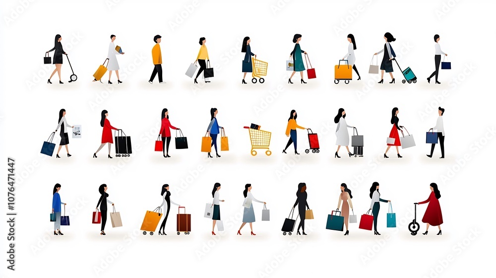 Aufkleber diverse collection of modern icons showcasing people engaged in various everyday activities such as 