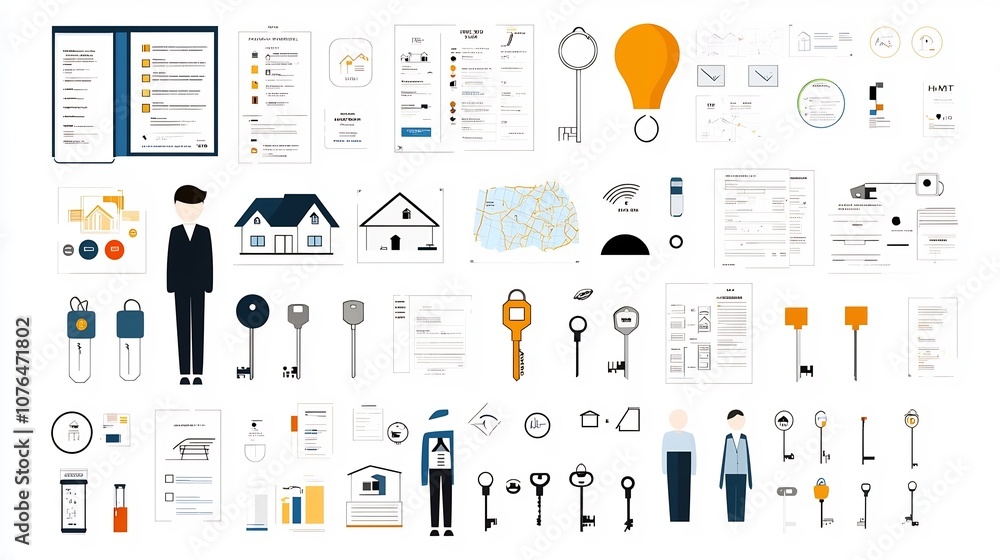 Poster comprehensive set of icons representing various elements related to real estate housing and property