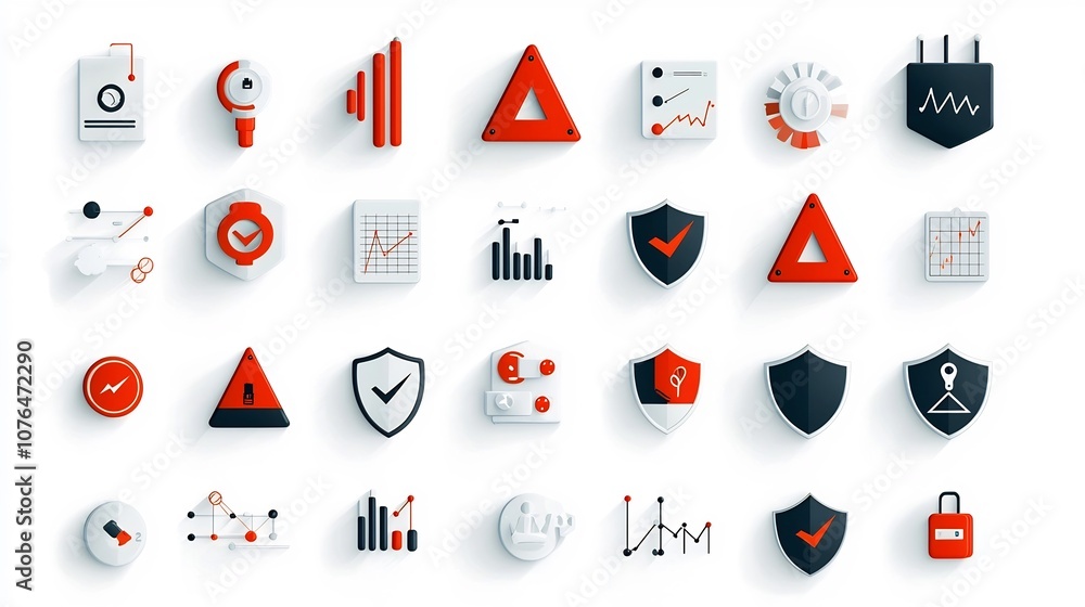 Poster Comprehensive icon collection featuring essential elements for risk management including alert triangles security shields
