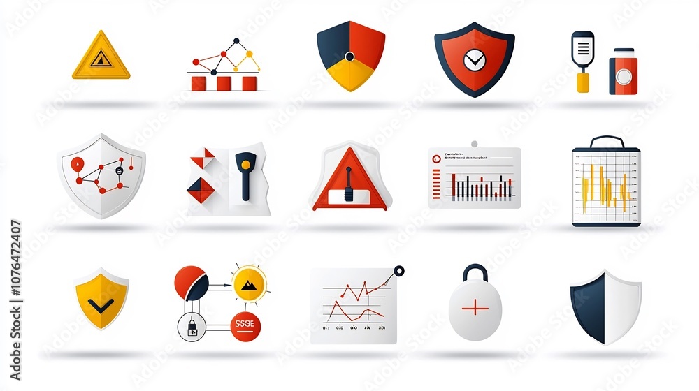 Aufkleber Comprehensive Icon Collection for Risk Management and Data Visualization   Featuring Pixel Perfect 64x64 Icons with Editable Stroke for Business Finance and Technology Applications